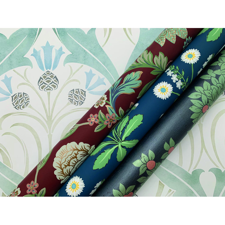 Navy and White Floral Nonwoven Wallpaper Roll