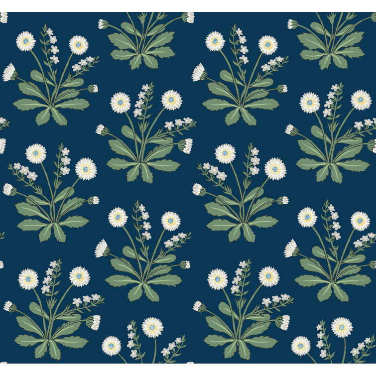 Navy and White Floral Nonwoven Wallpaper Roll
