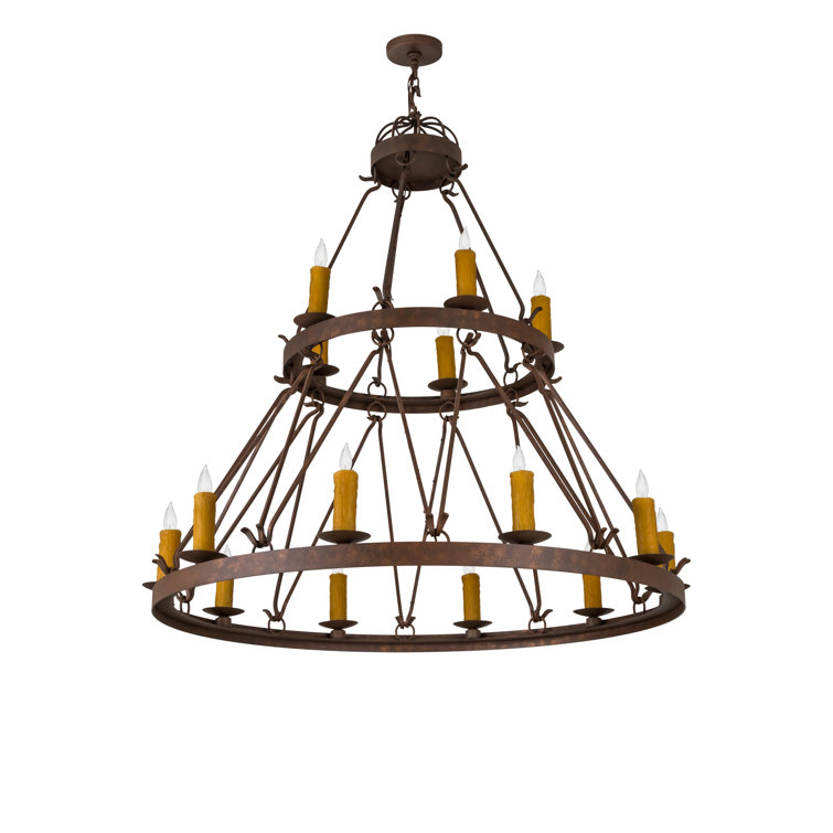 Lakeshore 68" Rustic Amber Glass 15-Light Chandelier