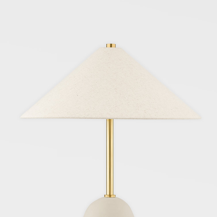 Maia Beige Ceramic and Brass Table Lamp with Linen Shade