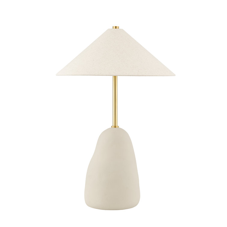 Maia Beige Ceramic and Brass Table Lamp with Linen Shade