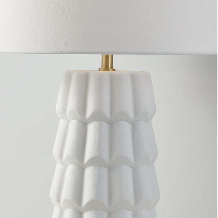 White Belgian Linen Table Lamp with Aged Brass Finish