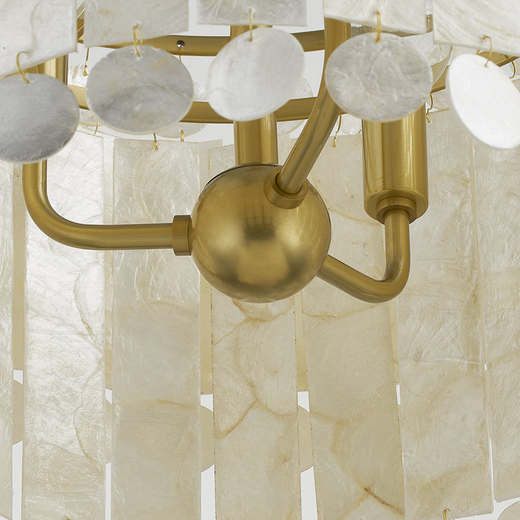 Coretta 16" Natural Capiz Shell Chandelier with Brass Finish