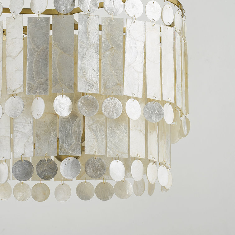 Coretta 16" Natural Capiz Shell Chandelier with Brass Finish