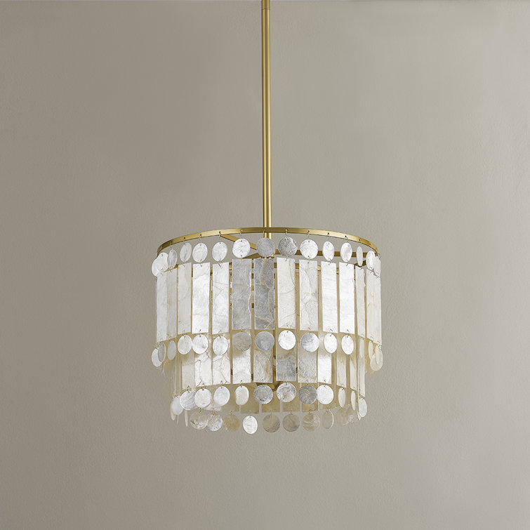 Coretta 16" Natural Capiz Shell Chandelier with Brass Finish
