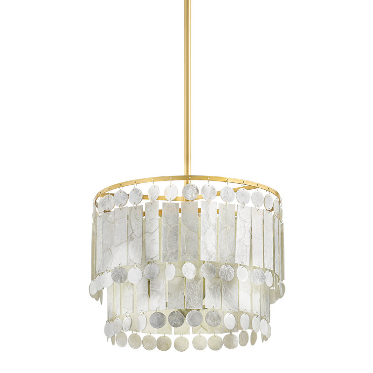 Coretta 16" Natural Capiz Shell Chandelier with Brass Finish