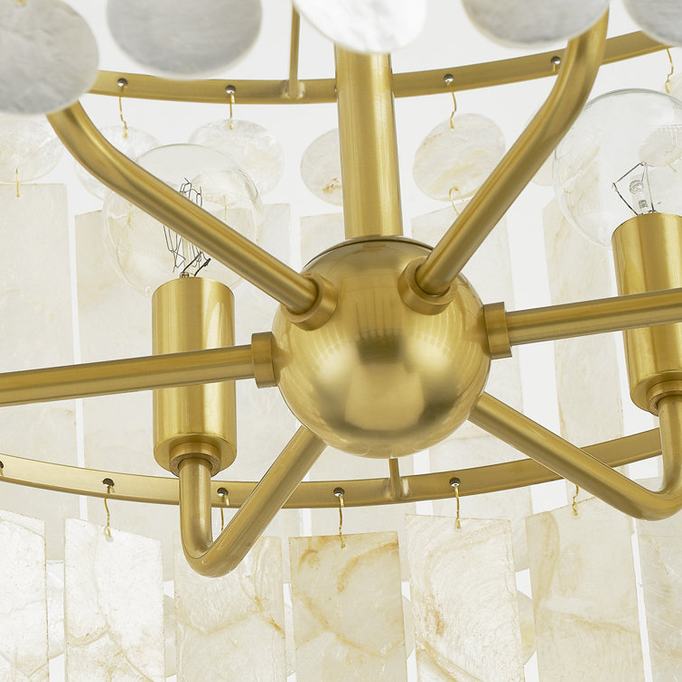 Aged Brass and Capiz Shell Tiered Chandelier