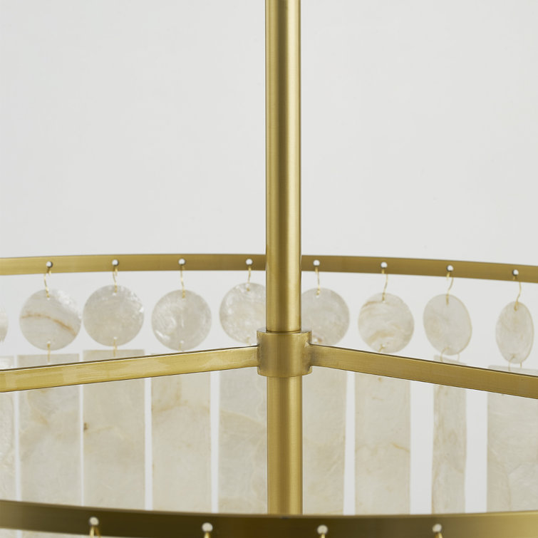 Aged Brass and Capiz Shell Tiered Chandelier