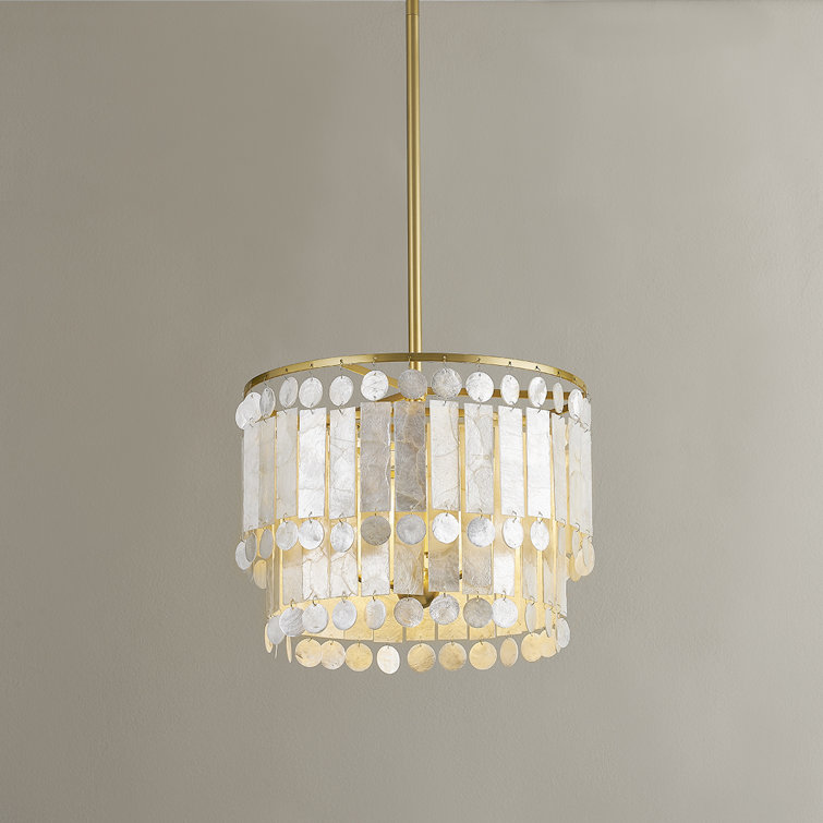 Coretta 16" Natural Capiz Shell Chandelier with Brass Finish