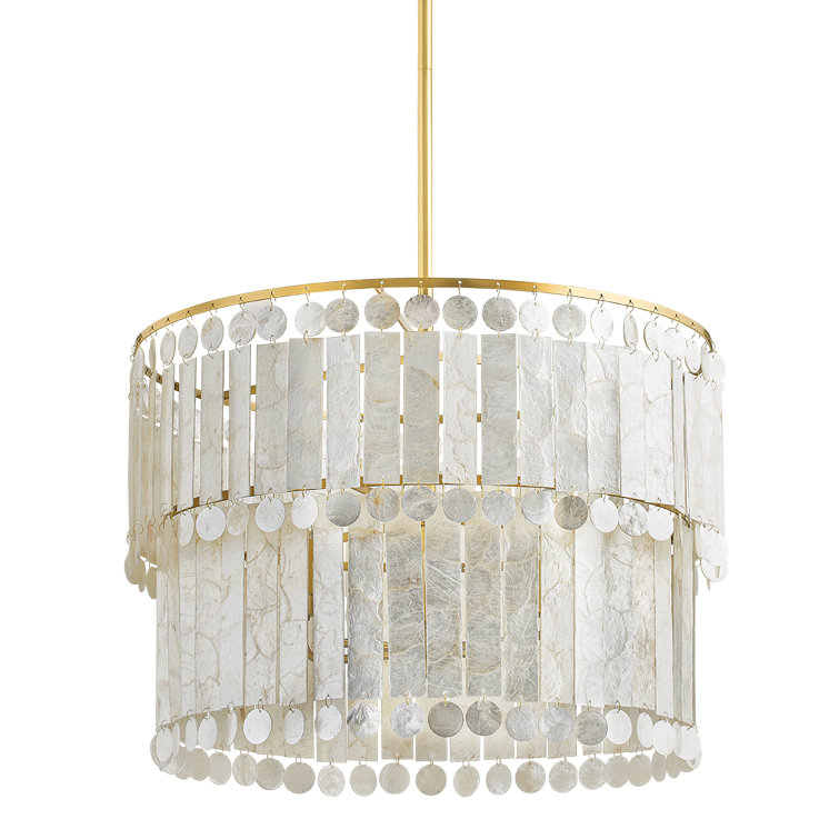 Aged Brass and Capiz Shell Tiered Chandelier