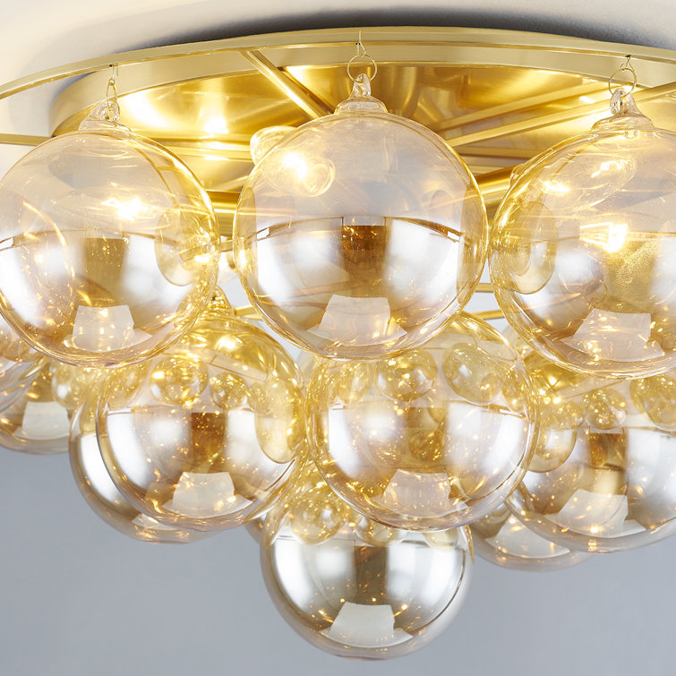 Aged Brass 6-Light Globe Glass Flush Mount
