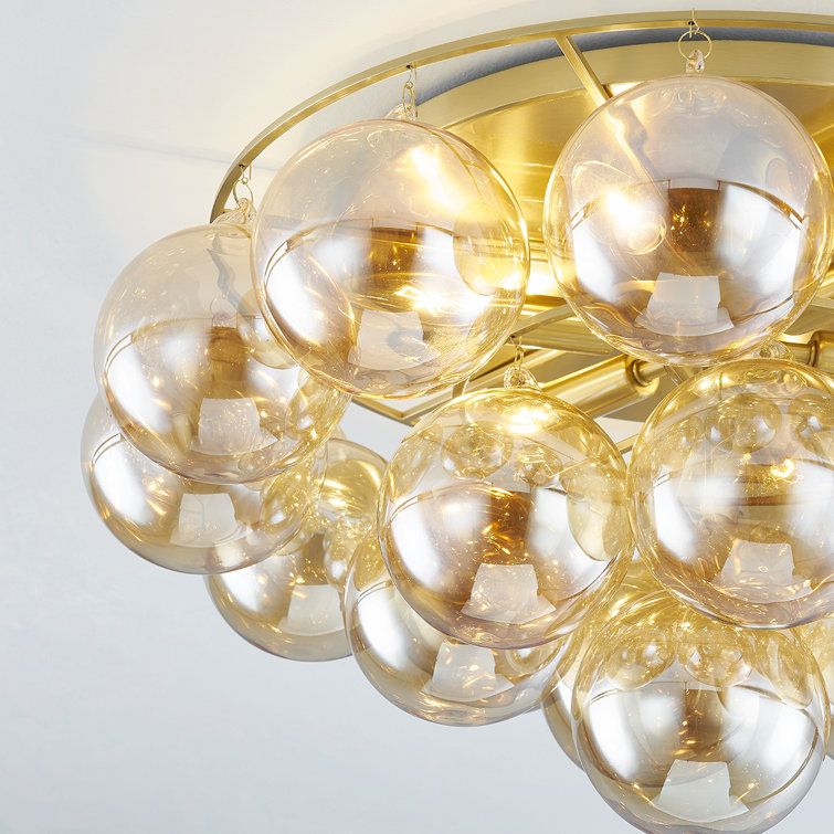 Aged Brass 6-Light Globe Glass Flush Mount