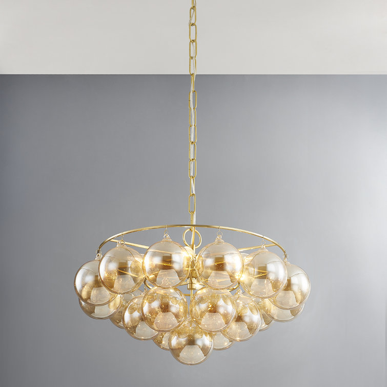 Aged Brass 6-Light Chandelier with Champagne Glass Shades