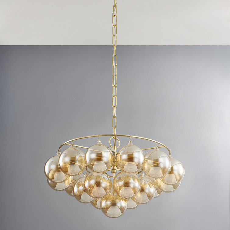 Aged Brass 6-Light Chandelier with Champagne Glass Shades