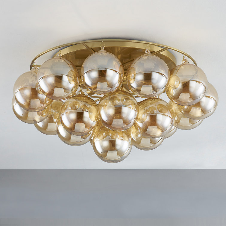 Aged Brass 6-Light Globe Glass Flush Mount