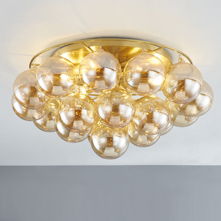 Aged Brass 6-Light Globe Glass Flush Mount