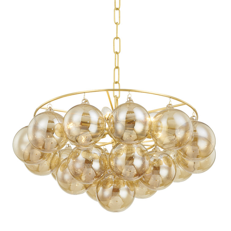 Aged Brass 6-Light Chandelier with Champagne Glass Shades