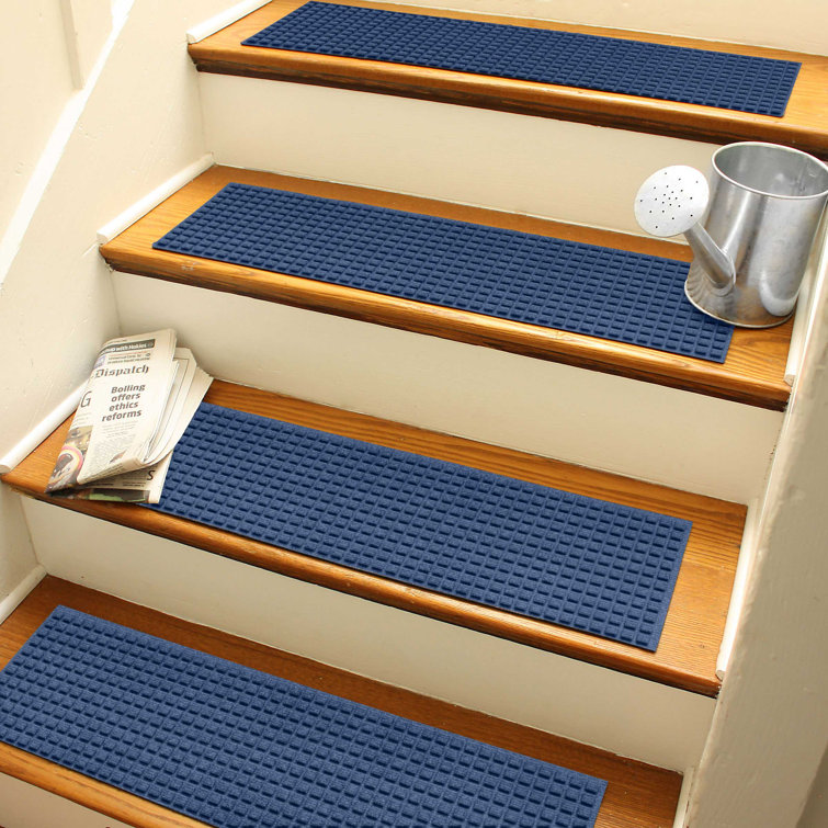 Navy Rubber-Backed Indoor Outdoor Stair Treads, 8.5 x 30 inches