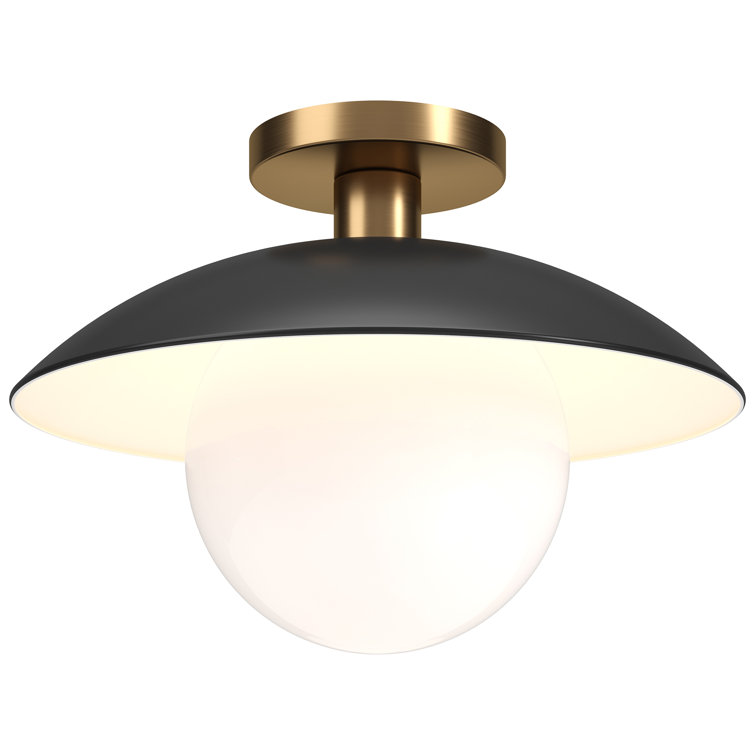 Matte Black and White Glass Bowl Semi Flush Mount Light