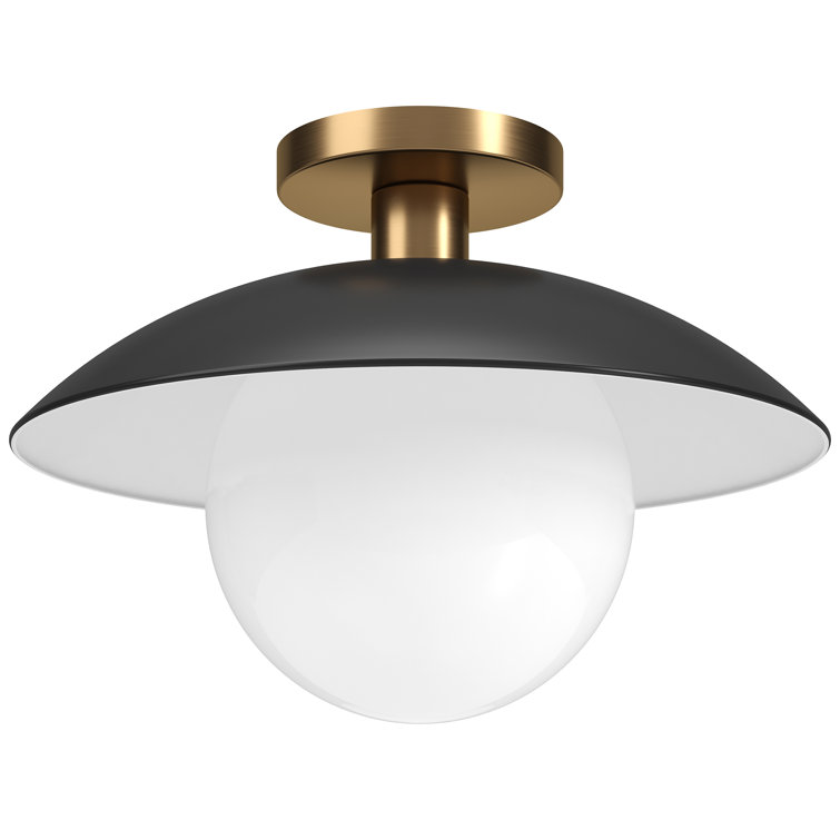 Matte Black and White Glass Bowl Semi Flush Mount Light