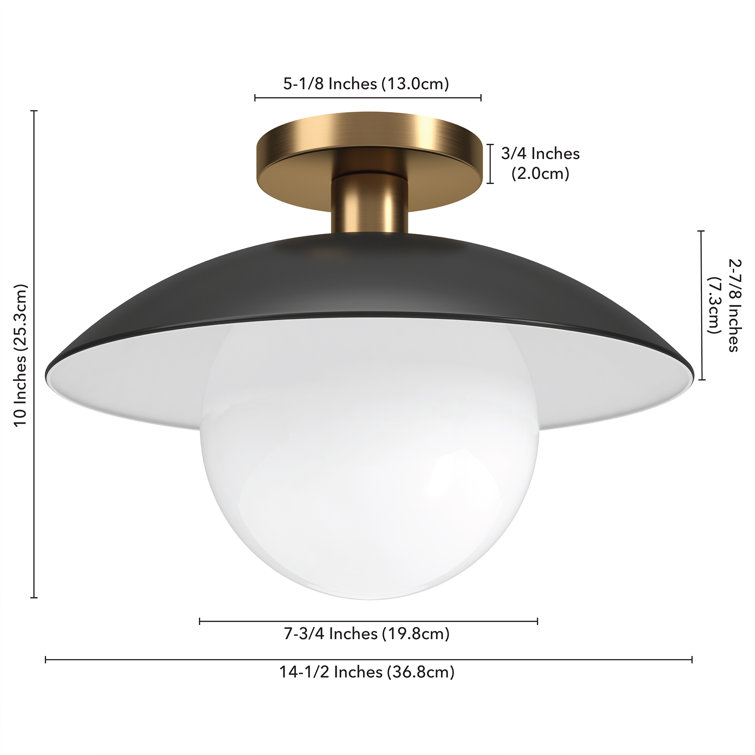Matte Black and White Glass Bowl Semi Flush Mount Light