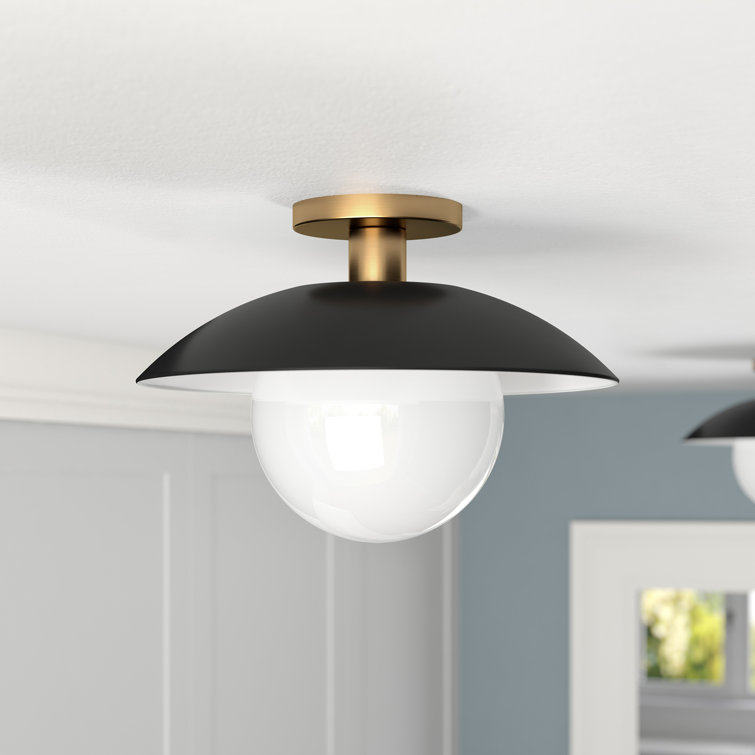 Matte Black and White Glass Bowl Semi Flush Mount Light