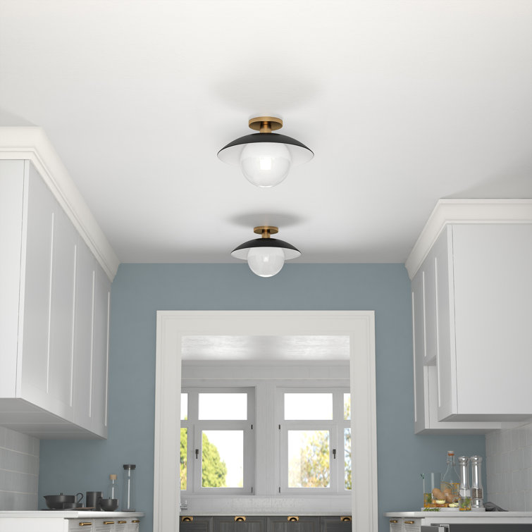 Matte Black and White Glass Bowl Semi Flush Mount Light