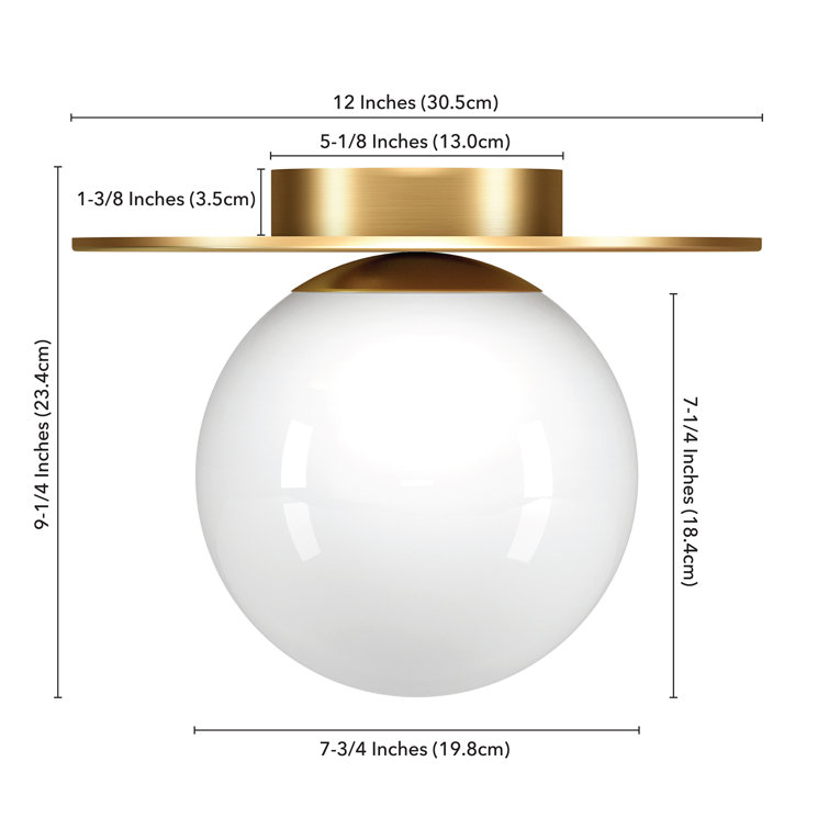12" Brushed Brass Flush Mount with Milk Glass Globe Shade