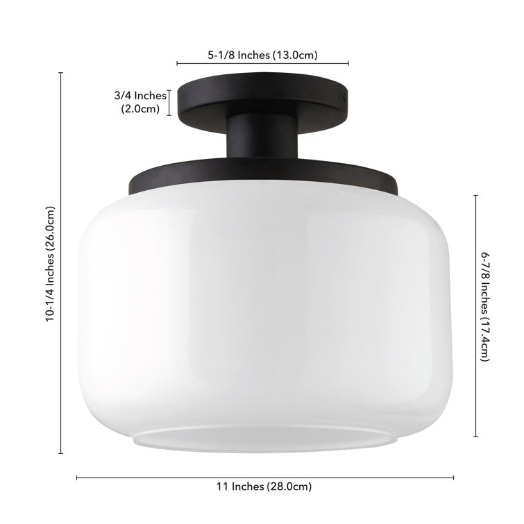 White Glass Drum Semi Flush Mount with Blackened Bronze Finish