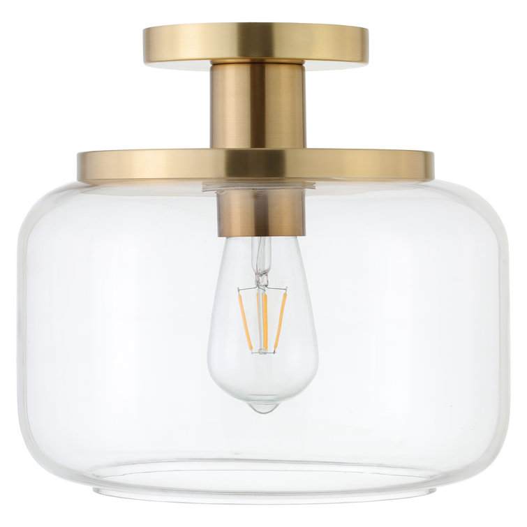 Clear Glass Drum Shade Brass Semi Flush Mount Light