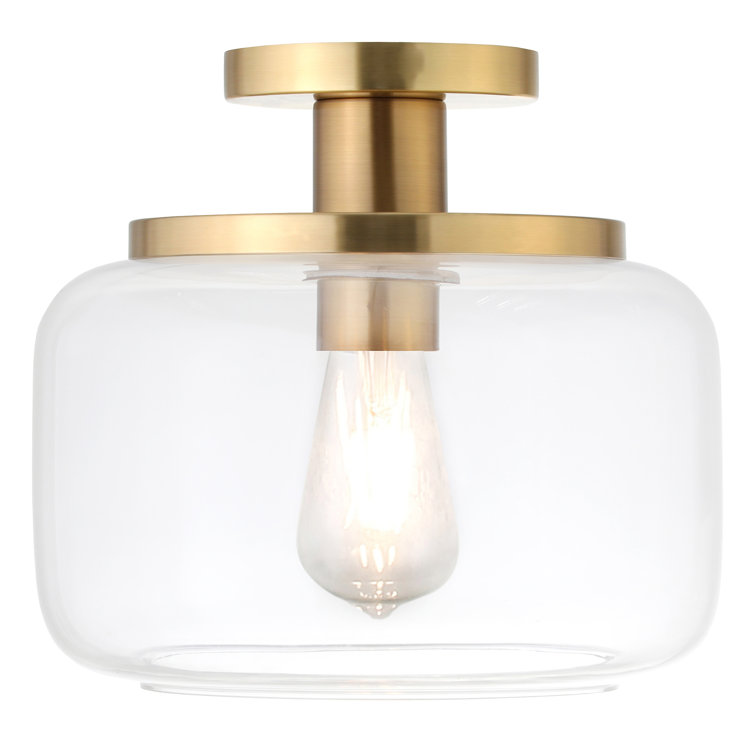 Clear Glass Drum Shade Brass Semi Flush Mount Light