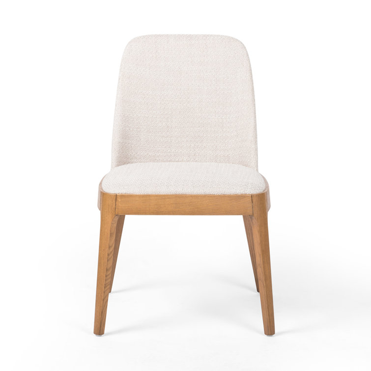 Splayed Solid Oak Legs High-Performance Cream Upholstered Side Chair