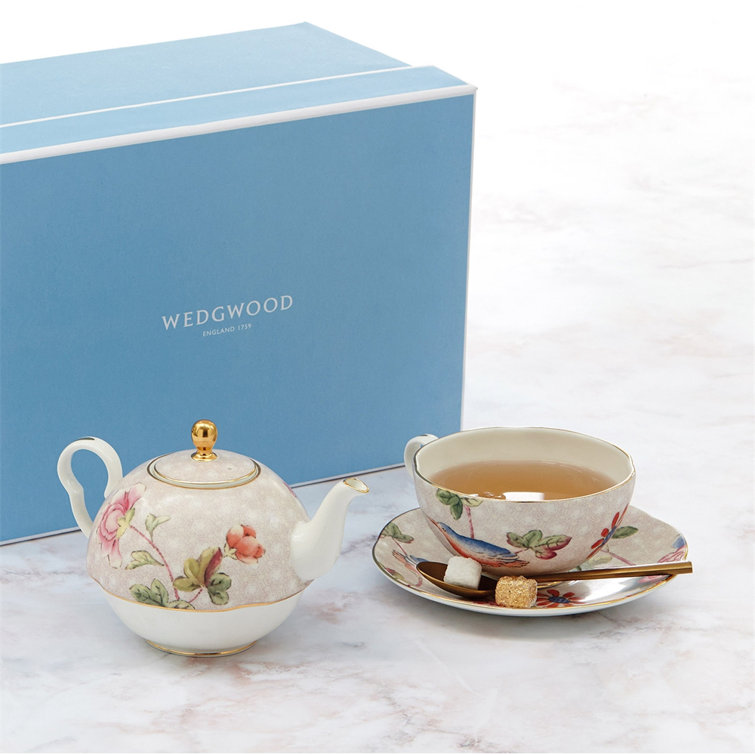 Floral Multicolor Bone China Teapot and Teacup Set