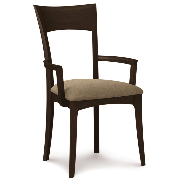 Coffee Leather Upholstered Arm Chair with Smoke Cherry Wood Frame