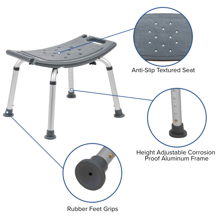 Adjustable Gray Bath & Shower Chair with Non-Slip, Tool-Free Assembly
