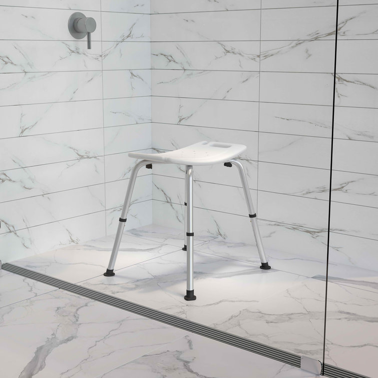 Adjustable White Plastic Bath & Shower Chair with Non-Slip Feet
