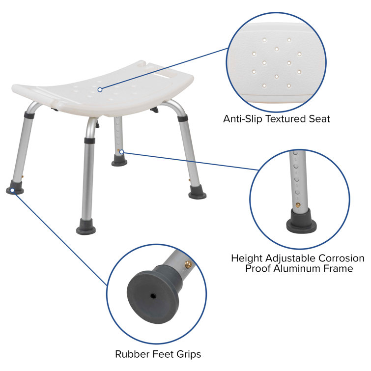 Adjustable White Plastic Bath & Shower Chair with Non-Slip Feet