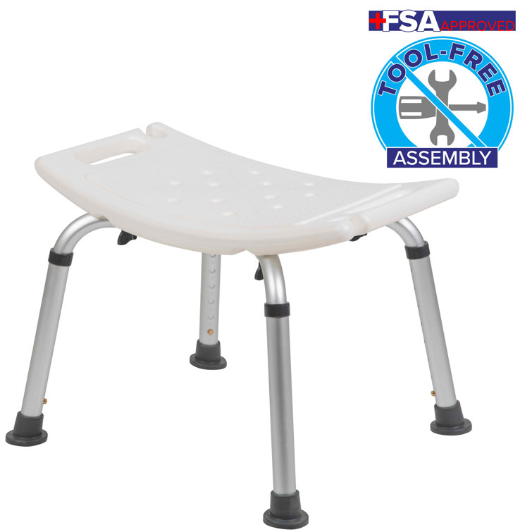 Adjustable White Plastic Bath & Shower Chair with Non-Slip Feet