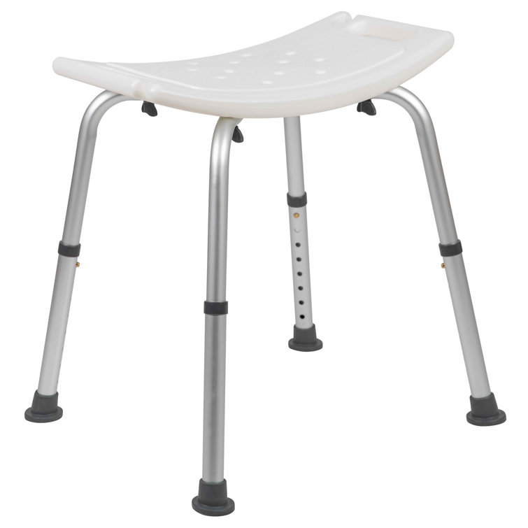 Adjustable White Plastic Bath & Shower Chair with Non-Slip Feet