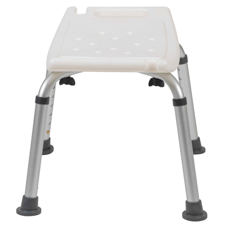 Adjustable White Plastic Bath & Shower Chair with Non-Slip Feet