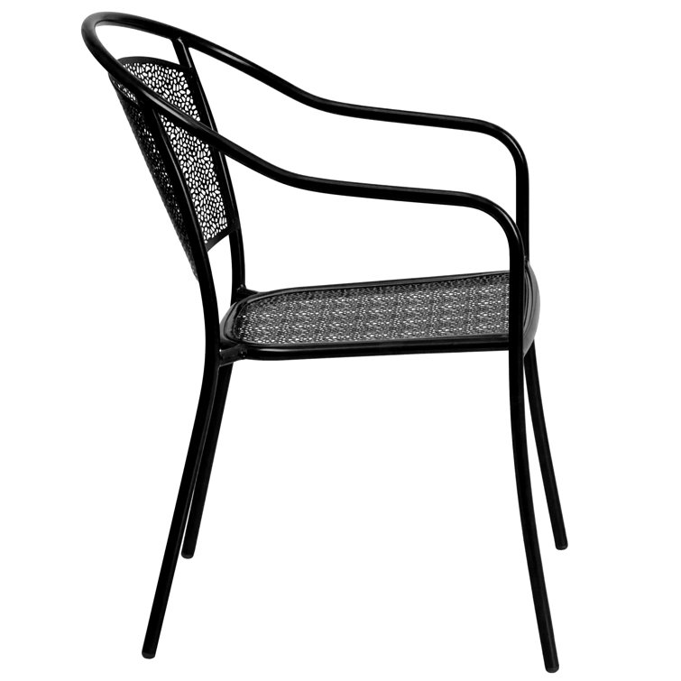 Elegant Black Metal Indoor-Outdoor Rain Flower Design Arm Chair