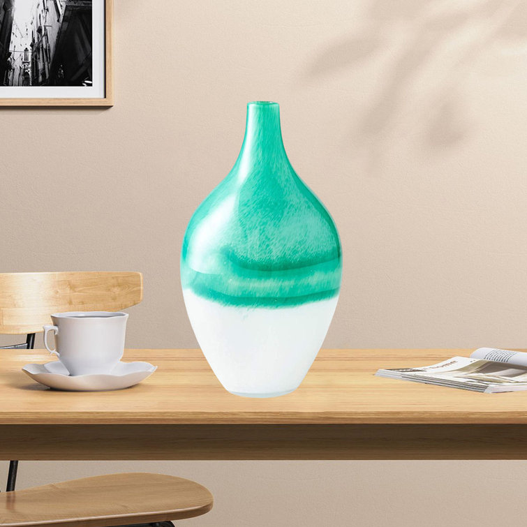 Contemporary Swirled Blue and White Glass Bud Vase, 16"