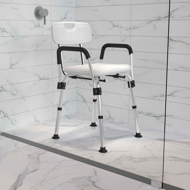 Adjustable White Plastic Bath & Shower Chair with Arms