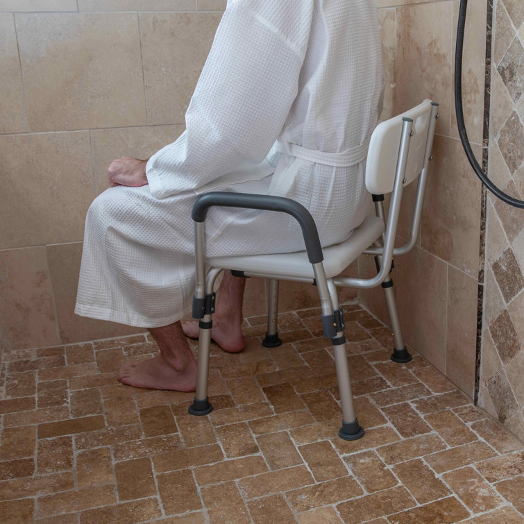 Adjustable White Plastic Bath & Shower Chair with Arms