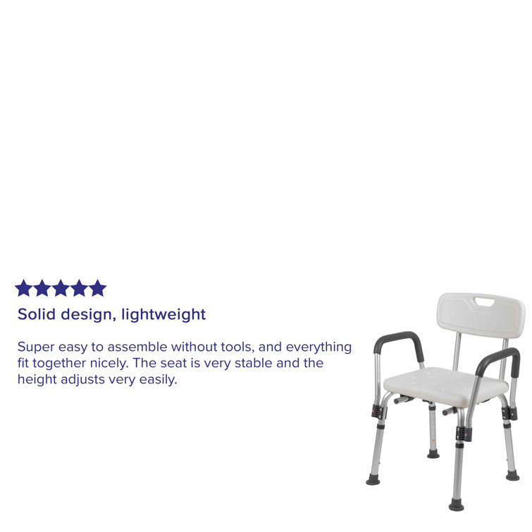 Adjustable White Plastic Bath & Shower Chair with Arms