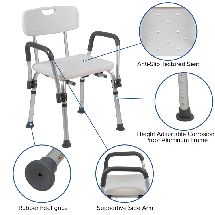 Adjustable White Plastic Bath & Shower Chair with Arms