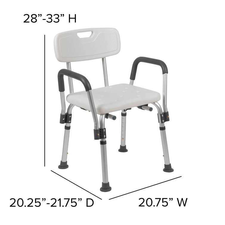 Adjustable White Plastic Bath & Shower Chair with Arms
