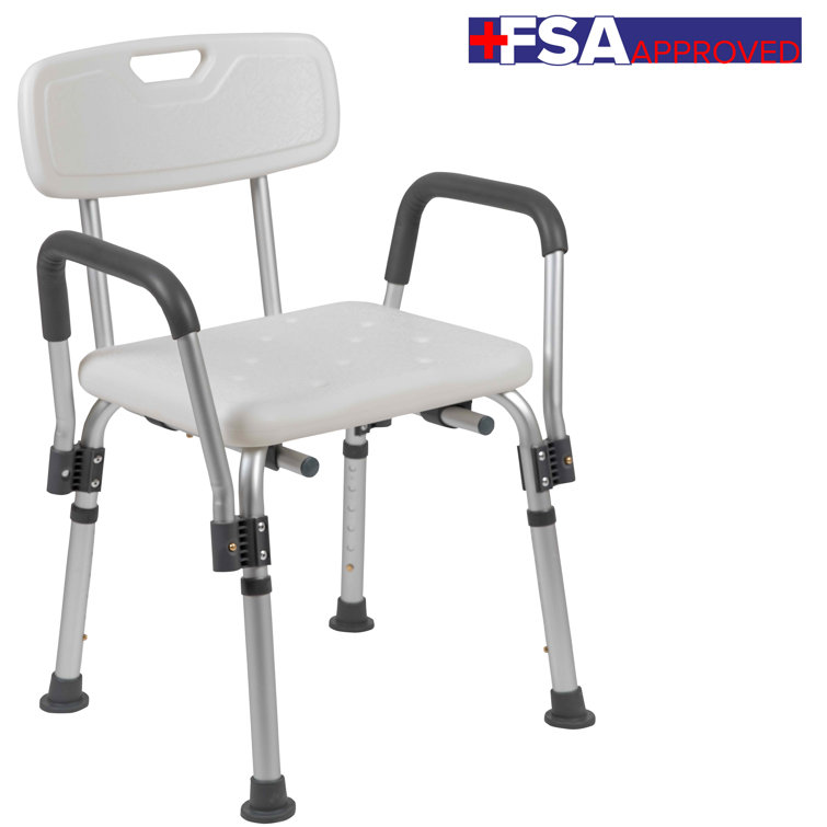 Adjustable White Plastic Bath & Shower Chair with Arms