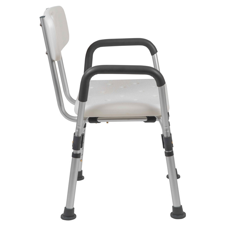 Adjustable White Plastic Bath & Shower Chair with Arms