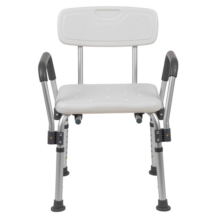 Adjustable White Plastic Bath & Shower Chair with Arms